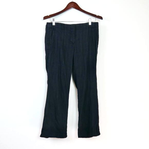 Theory Size 6 Linen Blend Striped Wide Leg Sugar C Trouser Pants Black - Picture 1 of 9